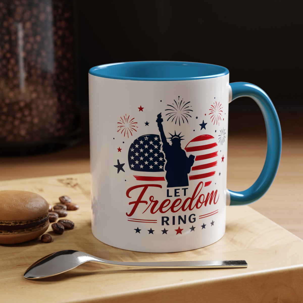 Let Freedom Ring Patriotic Coffee Mug, Statue of Liberty Fourth of July Mug, American Flag Coffee Cup, USA Pride Gift, Independence Day Mug