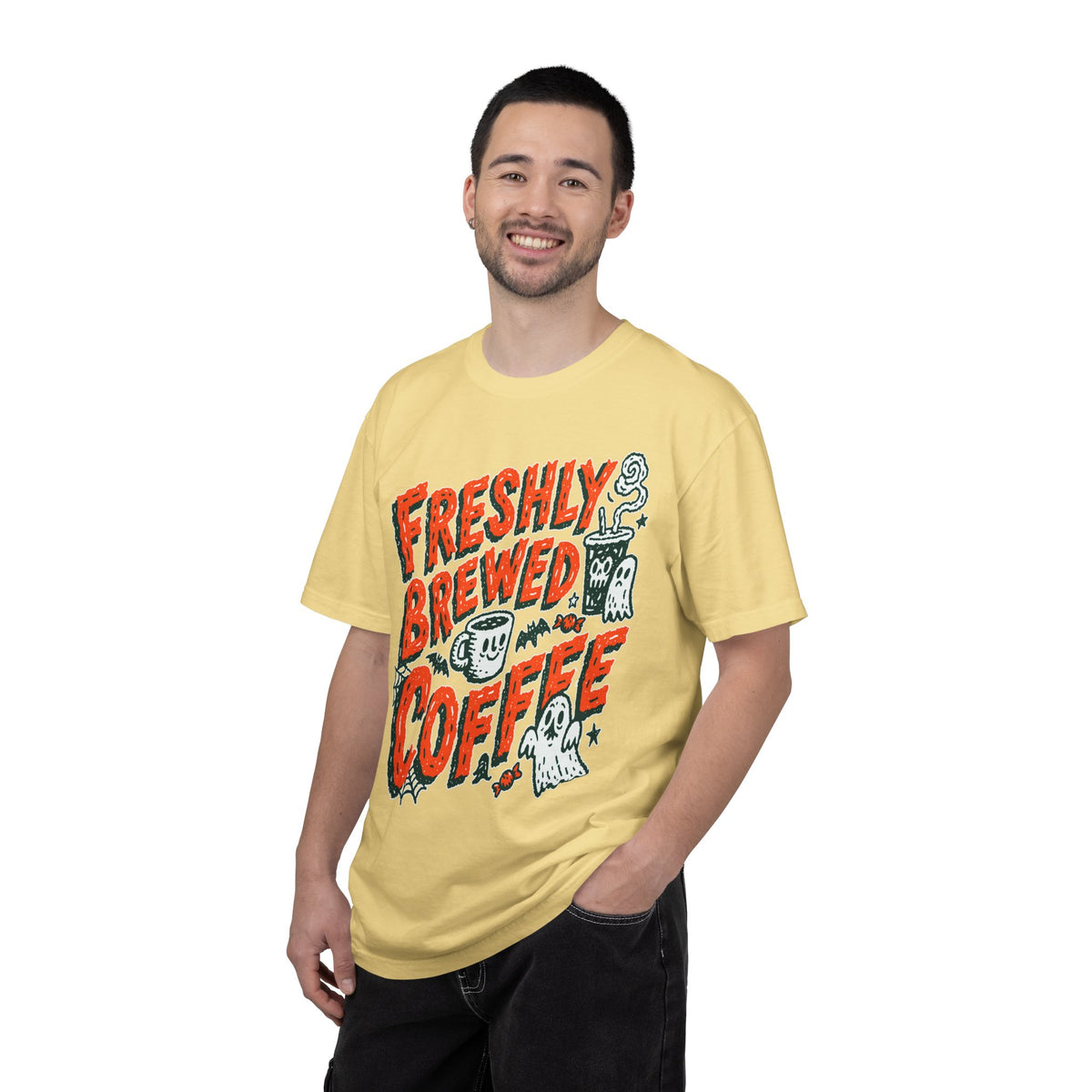 Coffee Lover Halloween Shirt, Freshly Brewed Coffee Ghost T-Shirt, Cute Spooky Season Gift for Barista and Caffeine Fan, Gift for Her