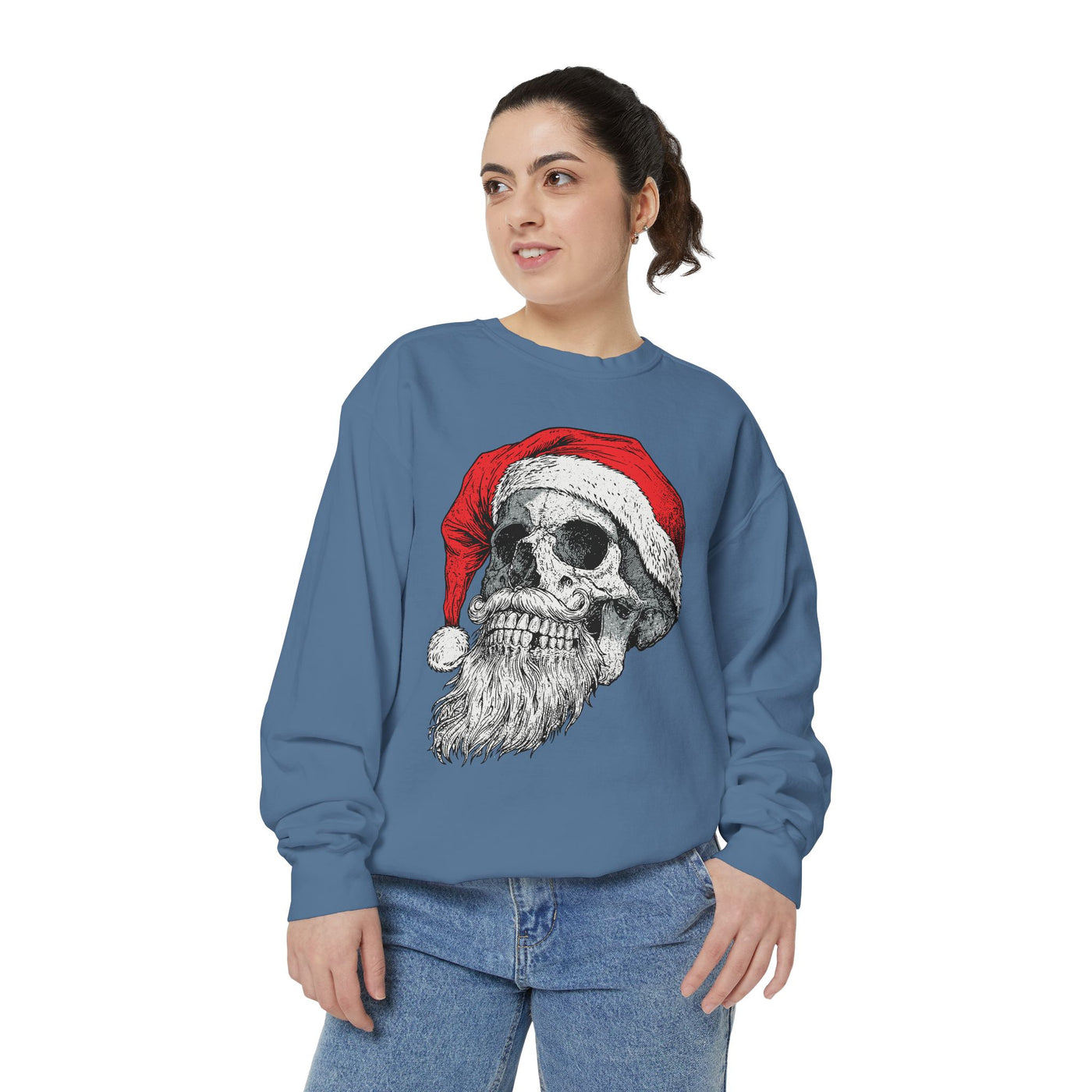 Skull Santa Sweatshirt, Gothic Christmas Crewneck, Creepy Holiday Skeleton Pullover, Alternative Xmas Gift for Metalhead or Horror Fan