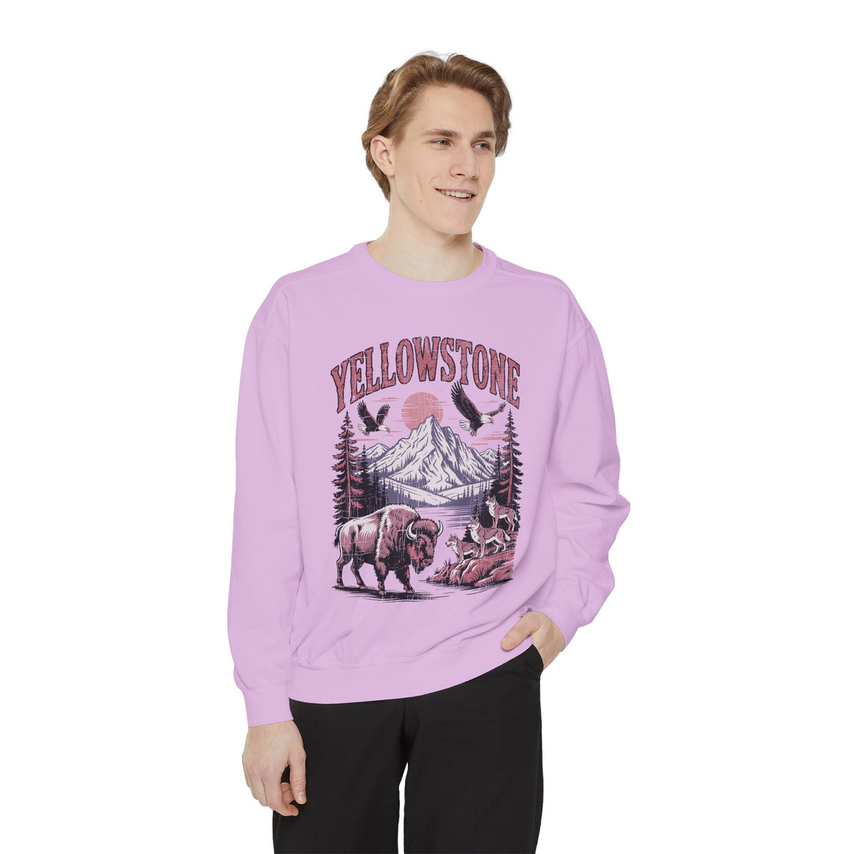 Yellowstone Wildlife Sweatshirt, Bison Wolf Eagle Mountain Crewneck, National Park Lover Gift, Western Nature Graphic Cozy Pullover