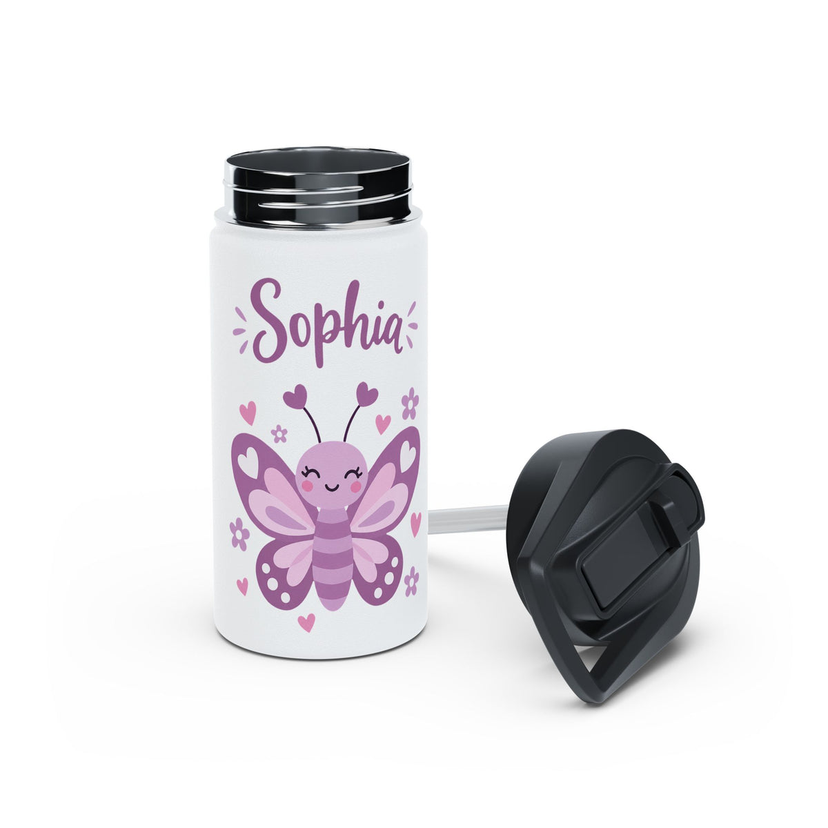 Cute Butterfly Personalized Water Bottle, Custom Name Drink Bottle, School Gift, Butterfly Lover Present, Birthday Gift, Reusable Bottle