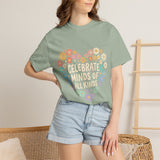 Comfort Colors Celebrate Minds of All Kinds Shirt, Autism Acceptance Flower Heart Tee, Neurodiversity Awareness Shirt, Teacher Gift