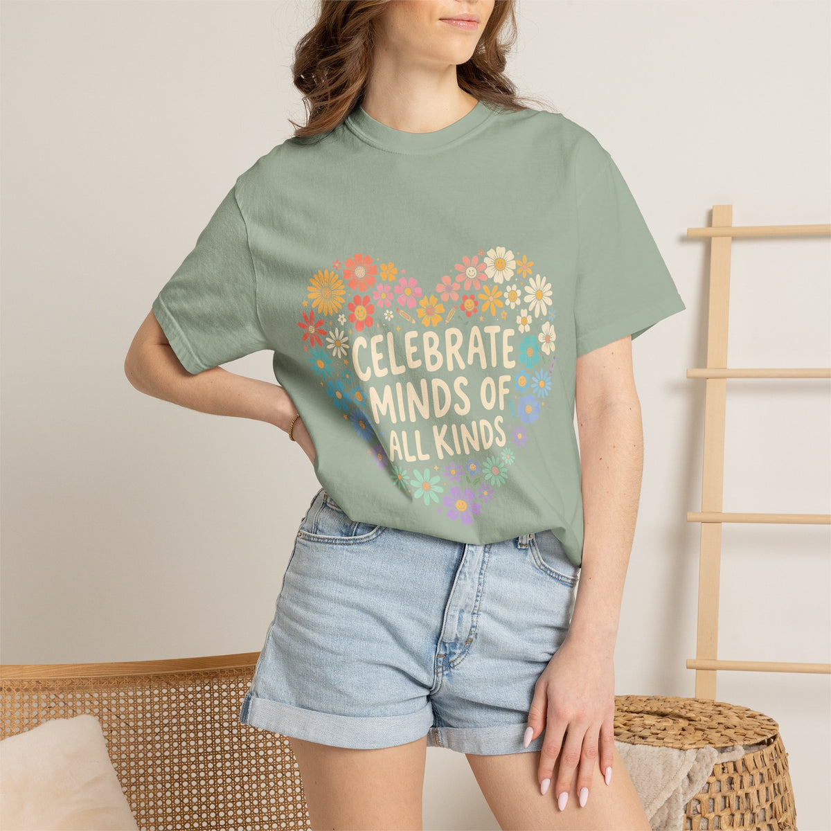 Comfort Colors Celebrate Minds of All Kinds Shirt, Autism Acceptance Flower Heart Tee, Neurodiversity Awareness Shirt, Teacher Gift