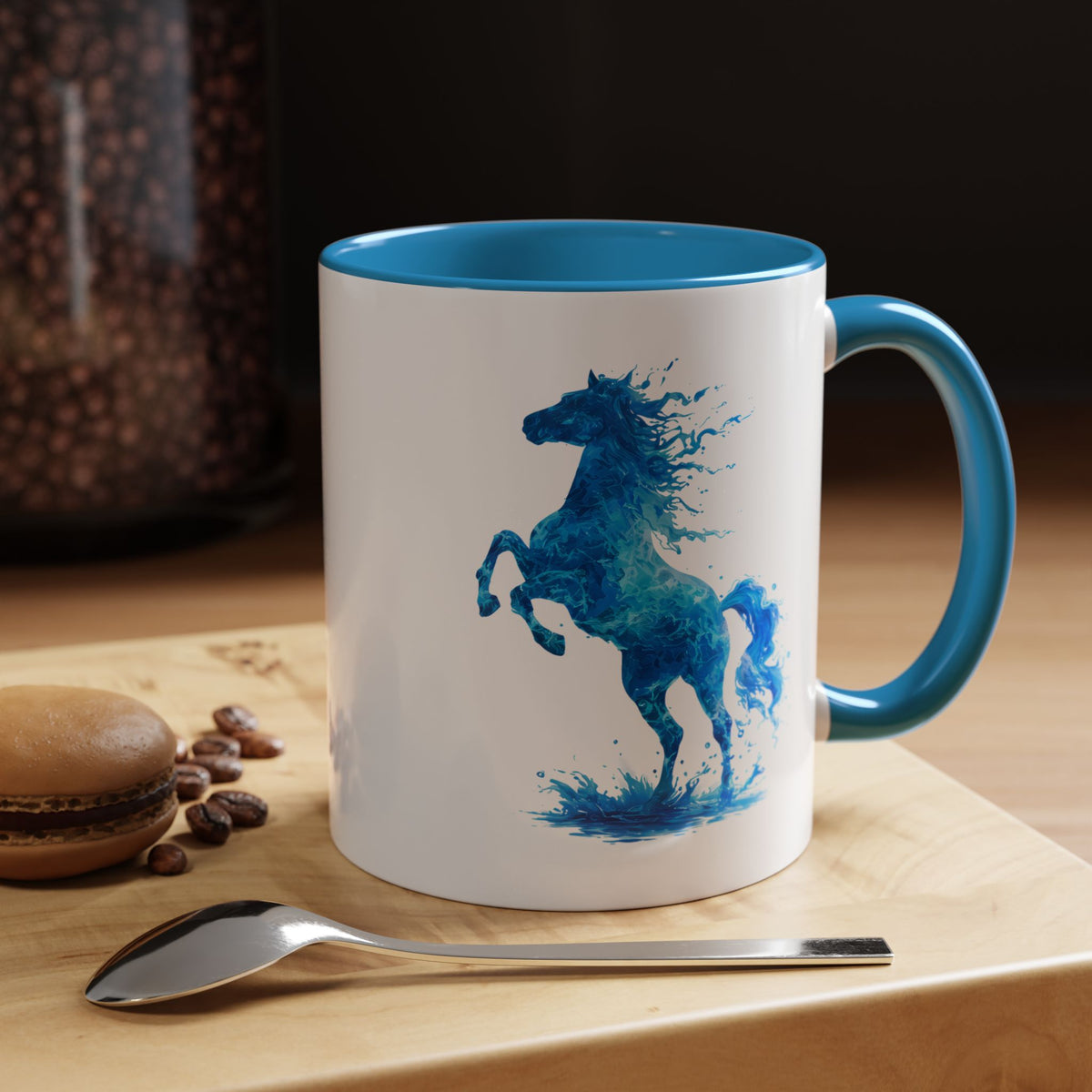 Blue Water Horse Mug, Abstract Horse Lover Coffee Mug, Majestic Stallion Art Cup, Equestrian Gift for Horse Lovers