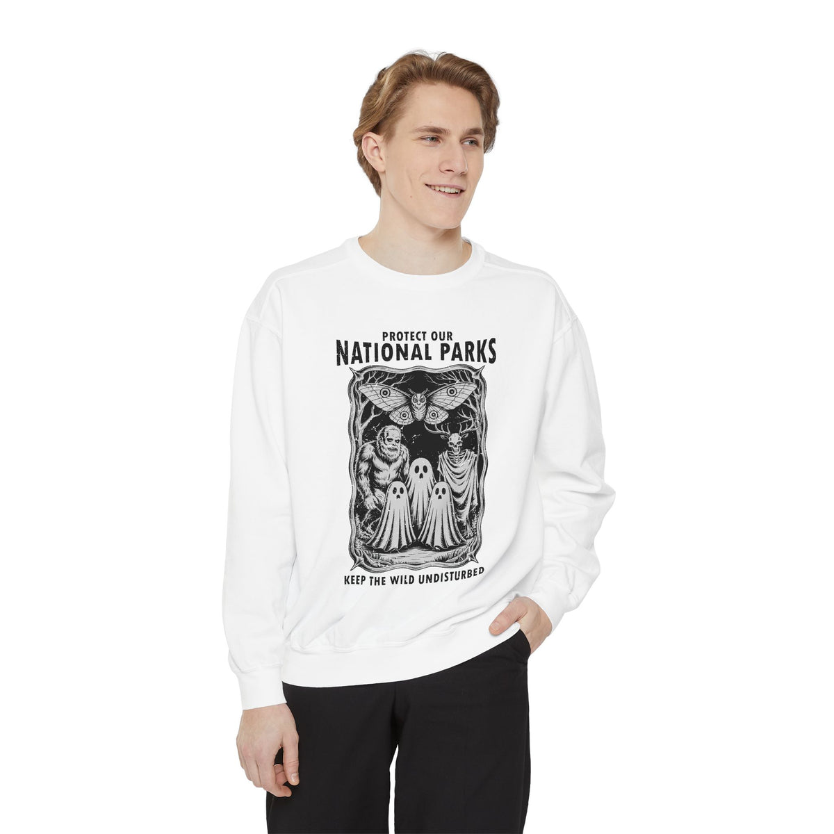 Protect Our National Parks Comfort Colors Sweatshirt, Gothic Nature Lover Crewneck, Cryptid Halloween Outdoor Adventure Gift