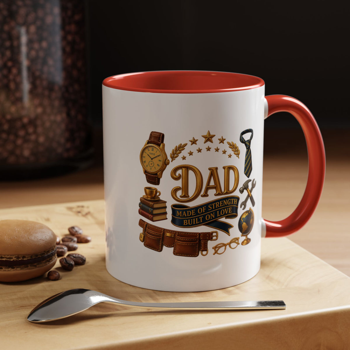 Best Dad in the World Coffee Mug, Father's Day Gift from Daughter or Son, Handy Papa Birthday Ceramic Tea Cup with Tools and Watch