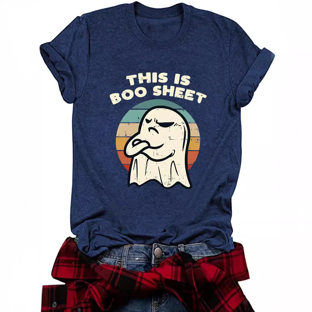 Halloween pattern round neck short sleeved shirt