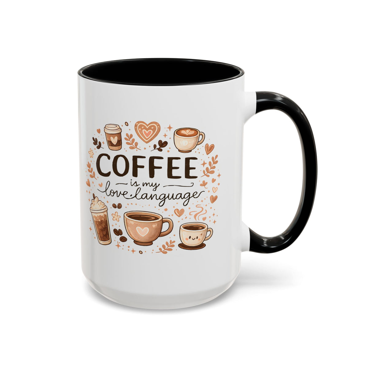 Coffee Is My Love Language Coffee Mug, Cute Cafecito Lover Gift for Her, Aesthetic Barista Latte Ceramic Tea Cup with Pink Handle
