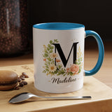 Personalized Floral Monogram Mug, Custom Initial Coffee Mug with Name, Elegant Botanical Gift for Women, Bridesmaid Birthday Gift