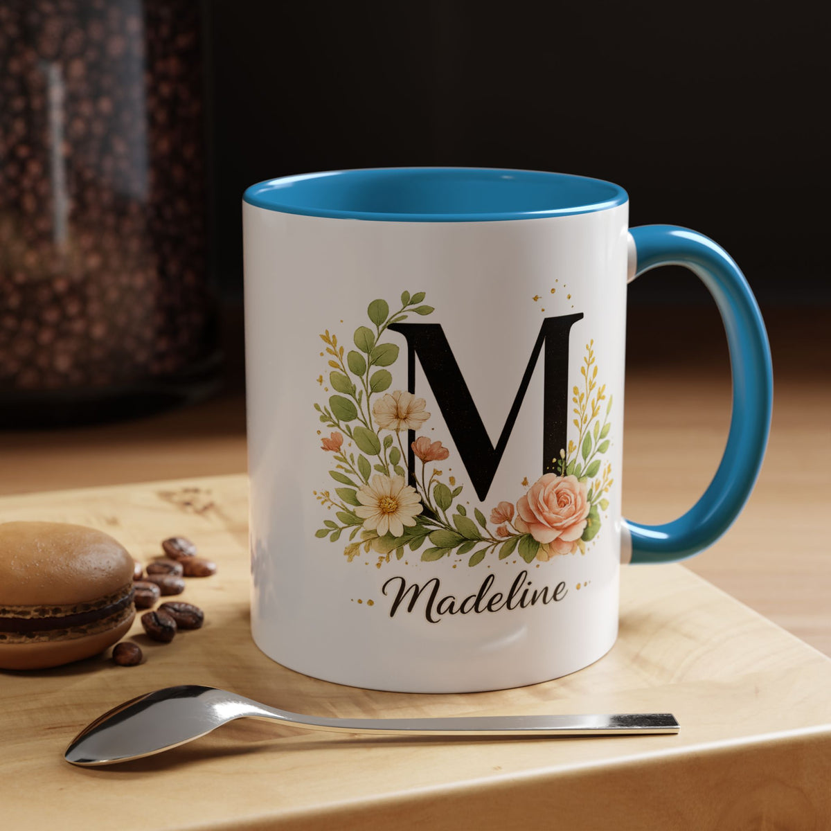 Personalized Floral Monogram Mug, Custom Initial Coffee Mug with Name, Elegant Botanical Gift for Women, Bridesmaid Birthday Gift