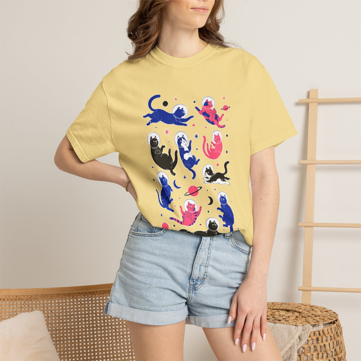Space Cat Shirt Comfort Colors Tee, Astronaut Cat Graphic T Shirt, Galaxy Cat Lover Gift, Cute Cosmic Kitty Shirt for Women