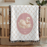 Personalized Swan Baby Woven Blanket Princess Nursery Blanket Custom Name Baby Girl Blanket Baby Shower Gift Nursery Decor