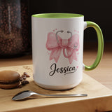 Personalized Nurse Mug, Custom Nurse Name Coffee Mug, Pink Stethoscope Gift, RN Appreciation Gift, Nurse Graduation Cup