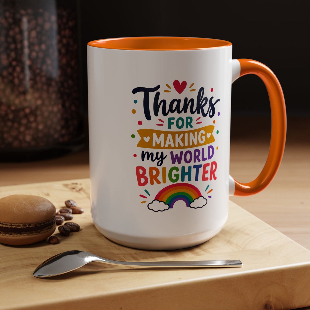 Thanks for Making My World Brighter Mug, Rainbow Appreciation Gift, Thoughtful Coffee Cup for Teacher, Friend, Mom or Coworker