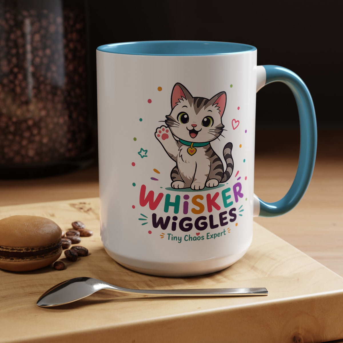Cute Cat Lover Mug, Personalized Cat Name Coffee Cup, Whisker Wiggles Cat Mom Gift, Funny Kitty Mug for Pet Owners and Cat Lovers