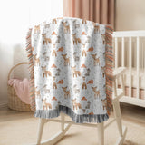 Woodland Deer Fox Baby Woven Blanket Forest Animal Nursery Decor Kids Throw Baby Shower Gift