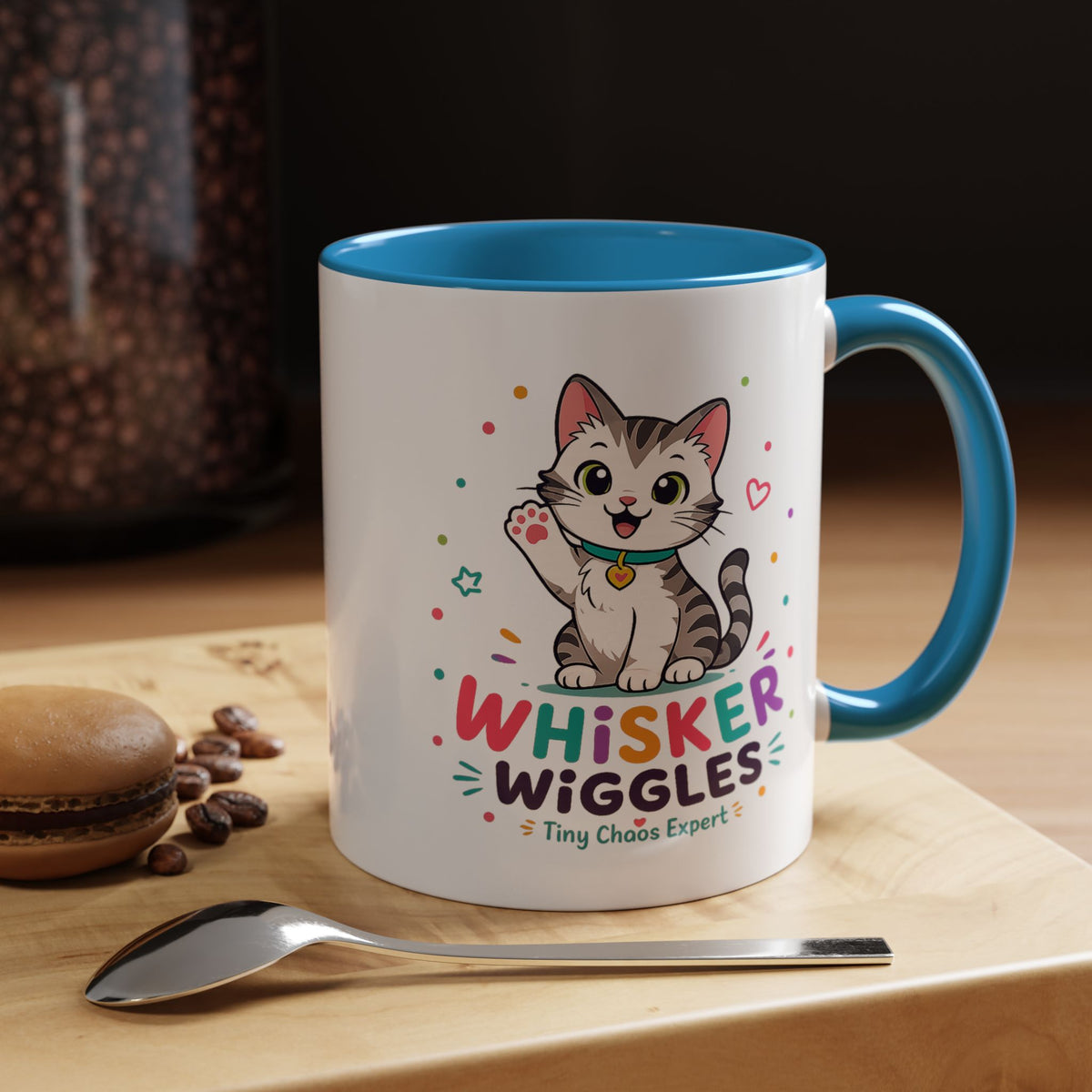 Cute Cat Lover Mug, Personalized Cat Name Coffee Cup, Whisker Wiggles Cat Mom Gift, Funny Kitty Mug for Pet Owners and Cat Lovers
