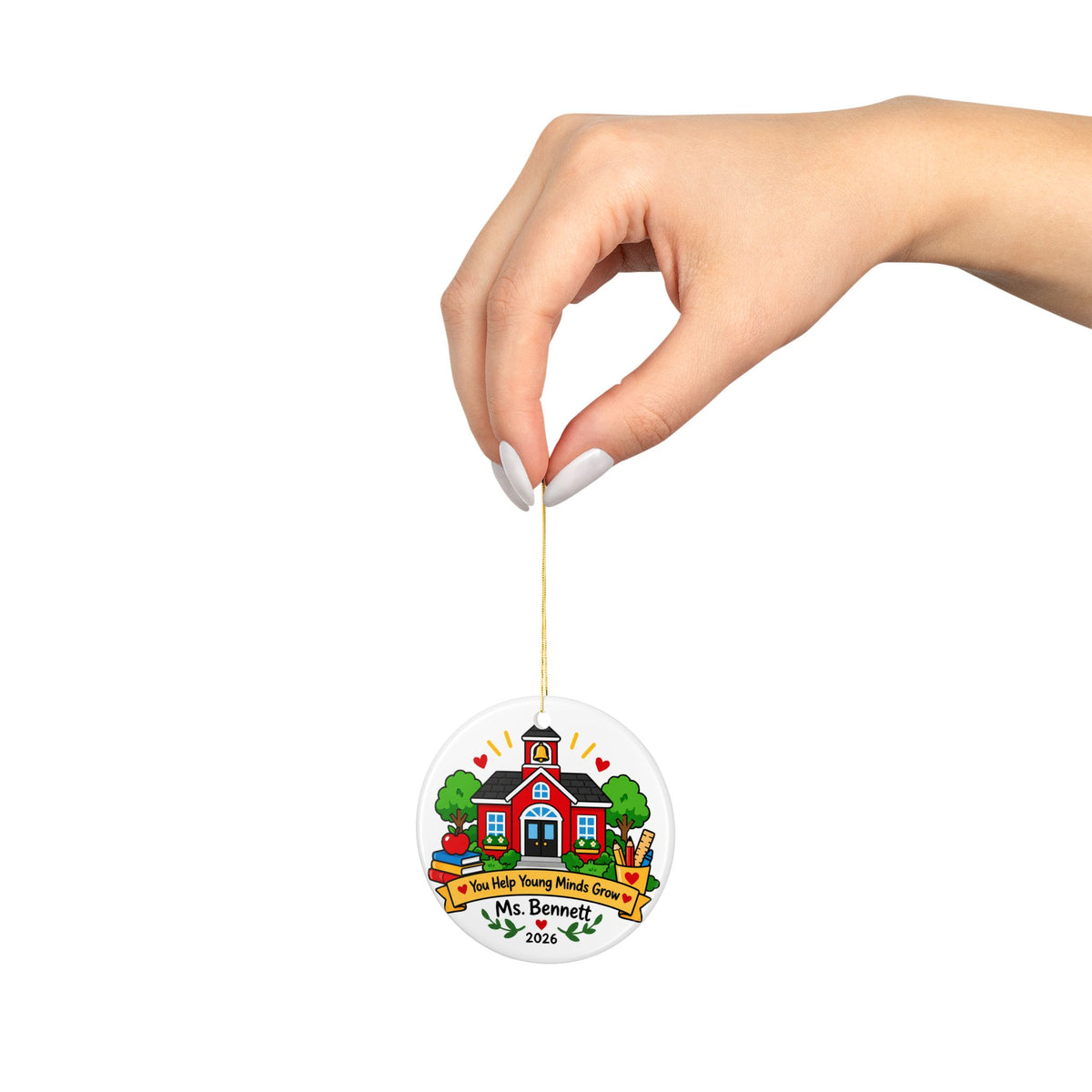 Personalized Teacher Schoolhouse Ornament, You Help Young Minds Grow, Christmas Appreciation Gift for Educators, Name and Year Keepsake