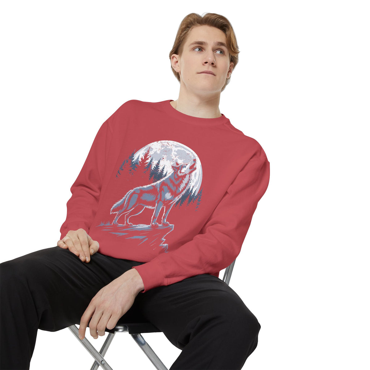 Howling Wolf Moon Sweatshirt, Mountain Forest Crewneck, Wildlife Lover Gift, Rustic Wilderness Graphic Cozy Outdoor Pullover Unisex Top