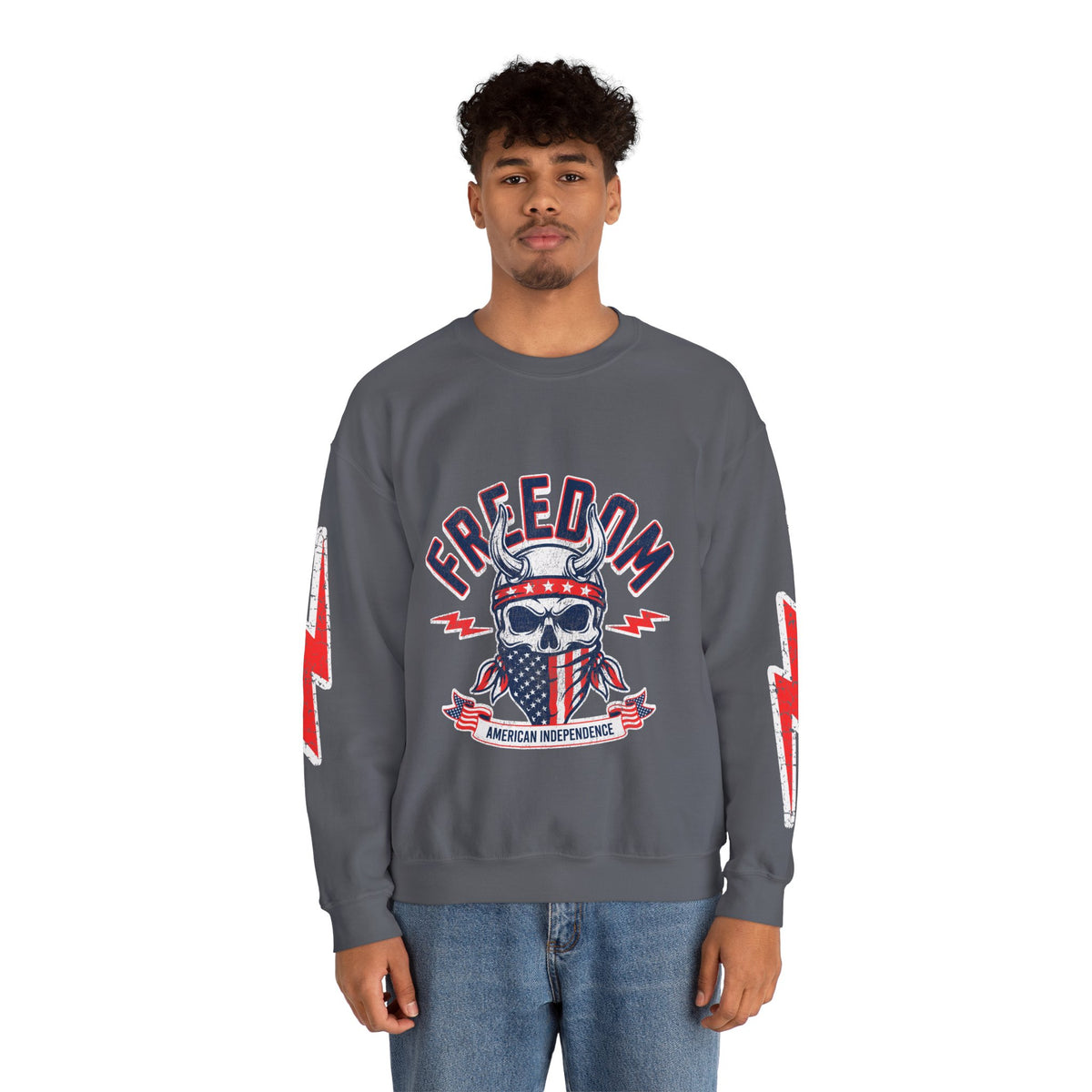 Freedom American Independence Sweatshirt, Patriotic Skull Crewneck, USA Flag Pullover, Fourth of July Outfit, Americana Gift for Him