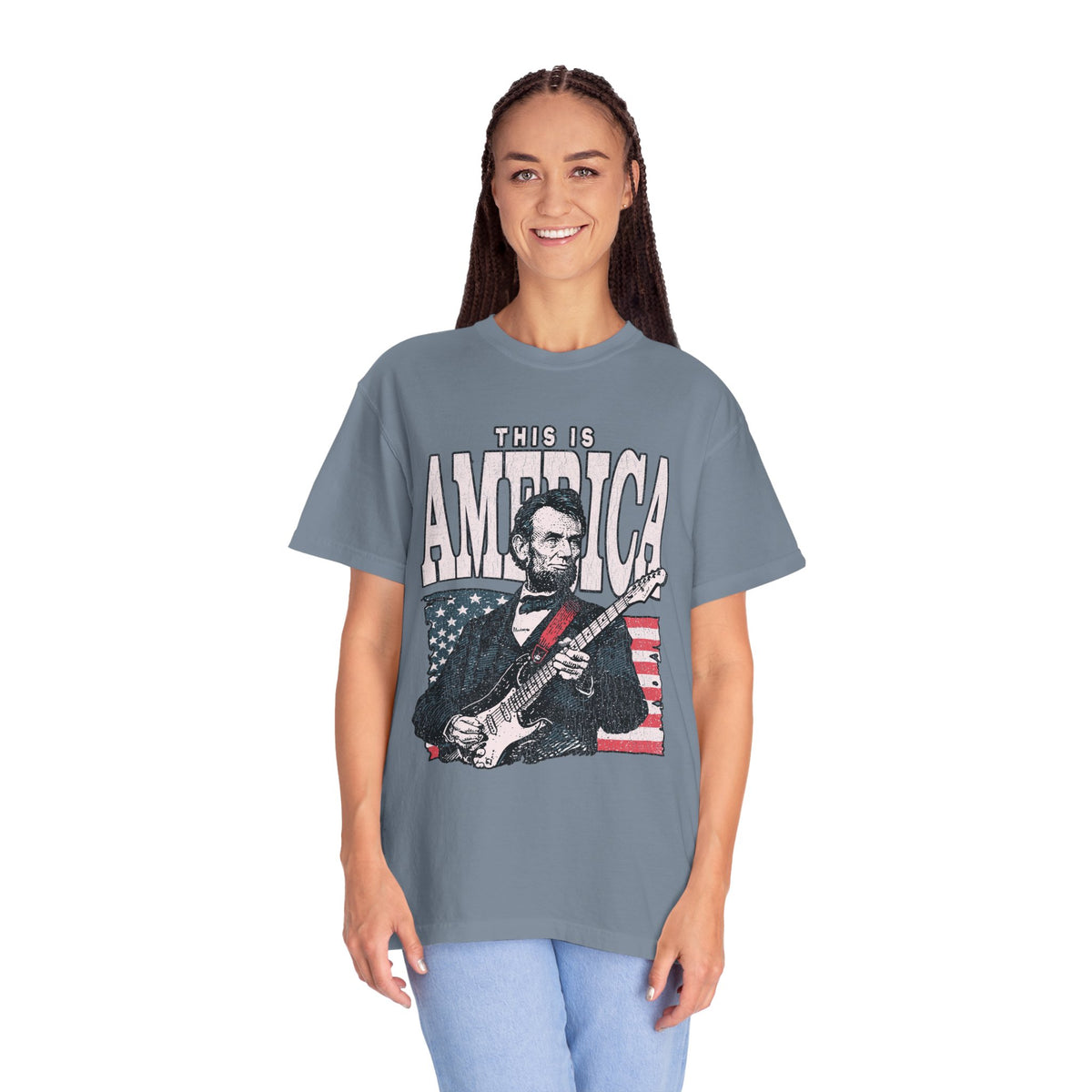 Abraham Lincoln Guitar Shirt, Funny This Is America Graphic, Gift for History Teachers and Music Lovers, Fourth of July Party Outfit
