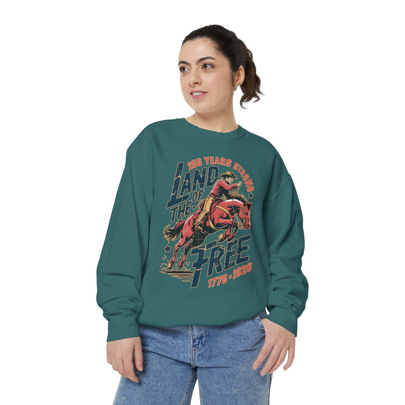 Land of the Free Comfort Colors Sweatshirt, Patriotic Cowboy Sweatshirt, Western Fourth of July Shirt, Americana Gift