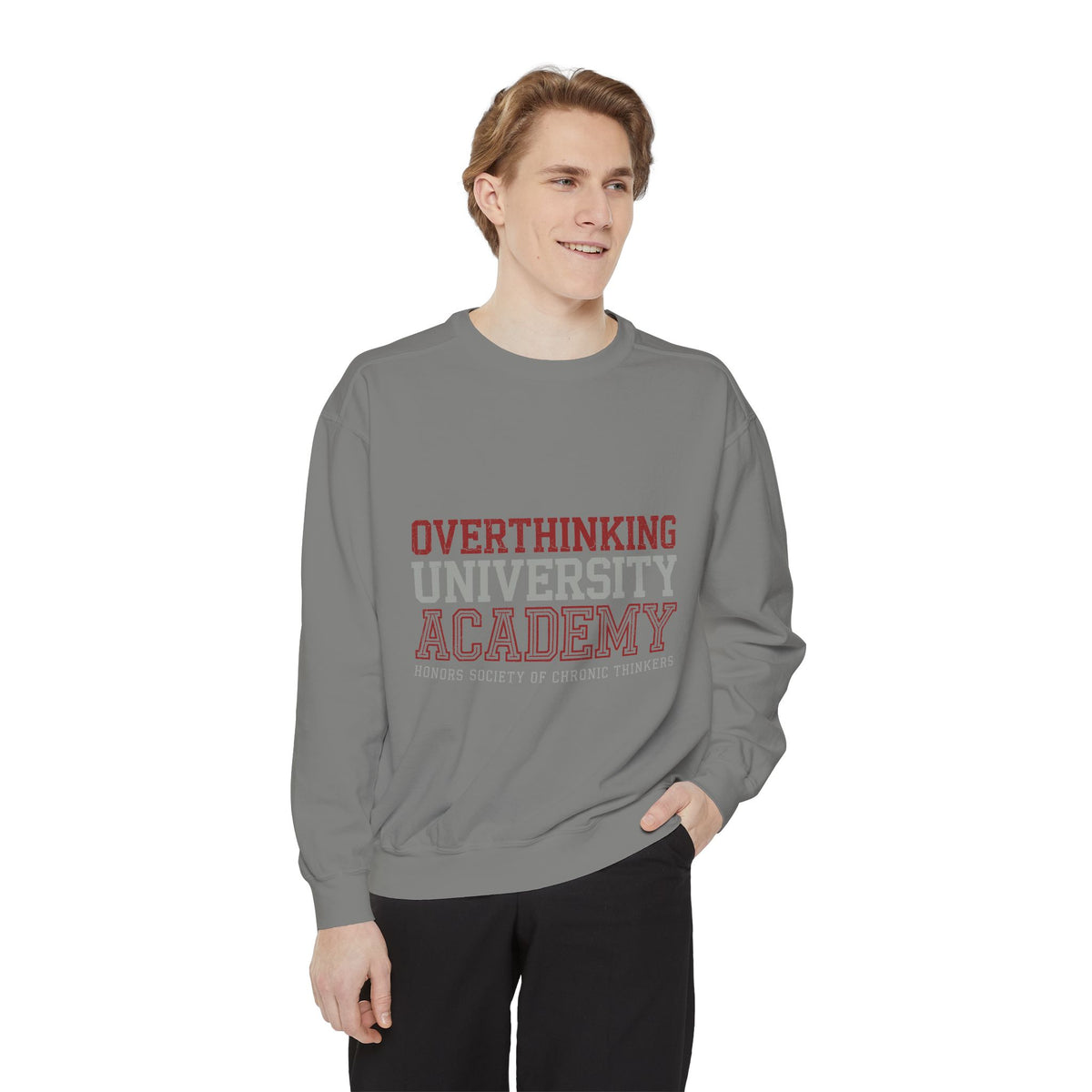 Overthinking University Sweatshirt, Funny Anxiety Crewneck, Chronic Thinker Gift, College Student Pullover, Sarcastic Campus Outfit