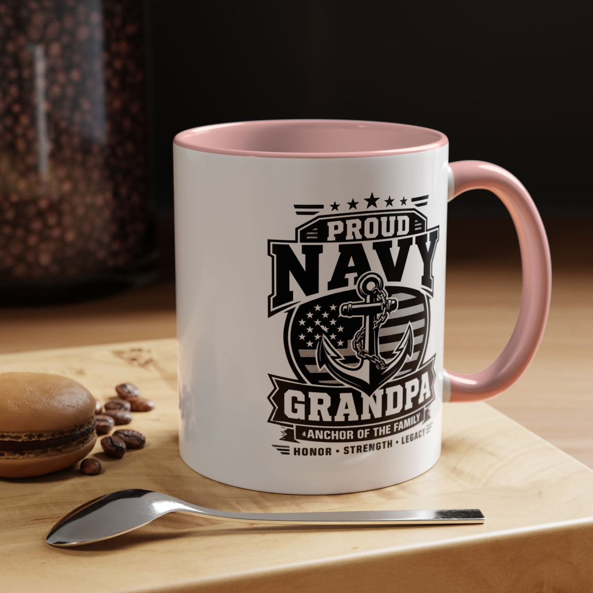 Proud Navy Grandpa Mug, US Navy Veteran Coffee Cup, Patriotic Military Grandfather Gift, Anchor of the Family Birthday Present