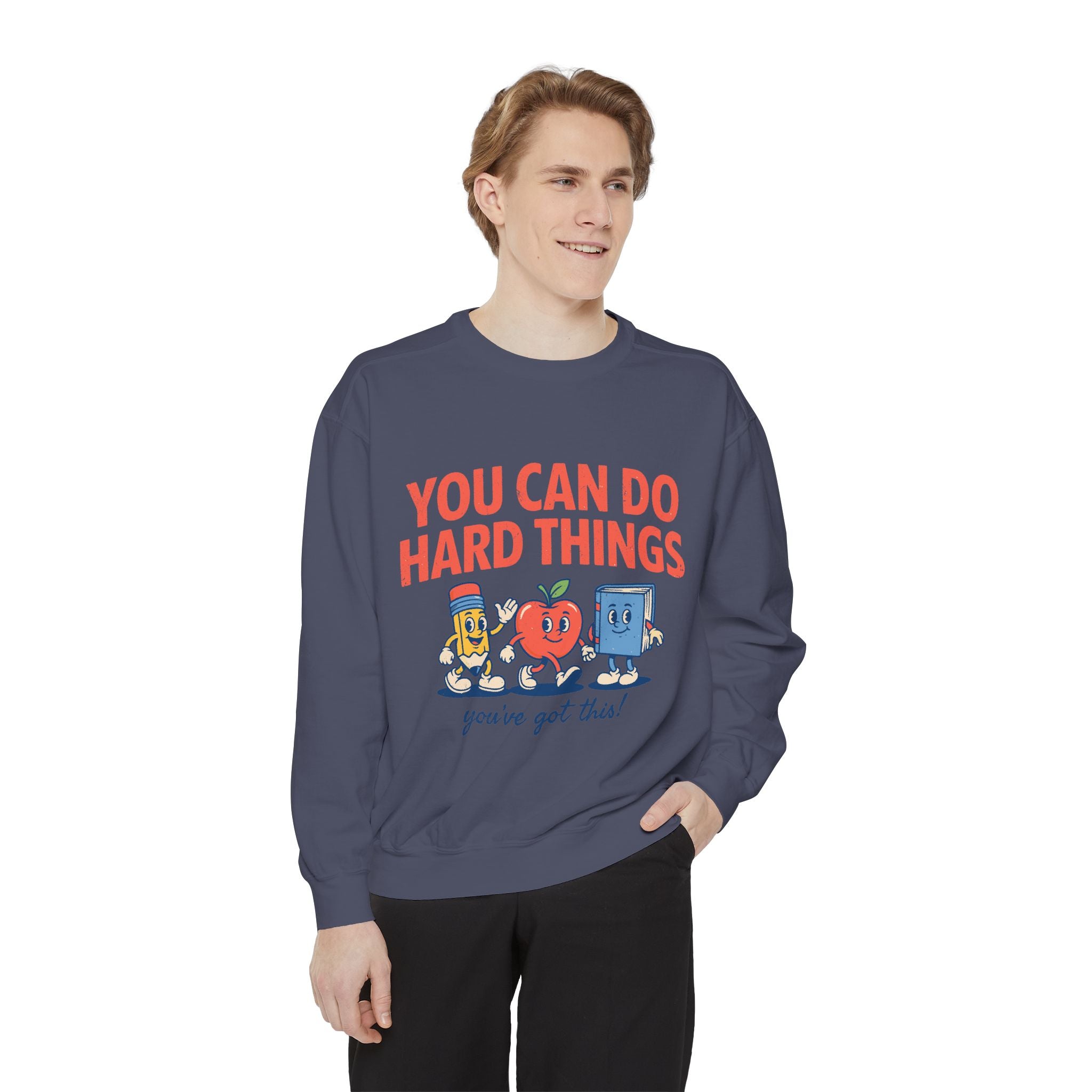 You Can Do Hard Things Teacher Sweatshirt, Motivational School Graphic Crewneck, Positive Classroom Gift for Educators