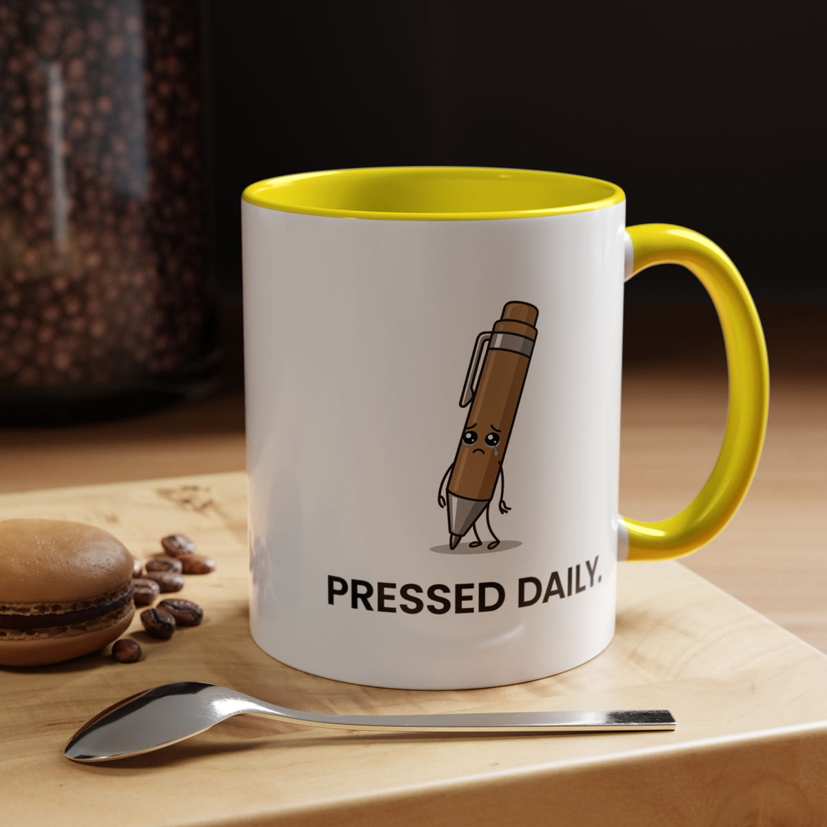 Funny Pressed Daily Coffee Mug, Stressed Pen Office Mug, Coworker Humor Gift, Teacher Appreciation Mug, Work From Home Cup
