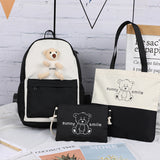 College style backpack bear backpack Girls high school student schoolbag three piece set