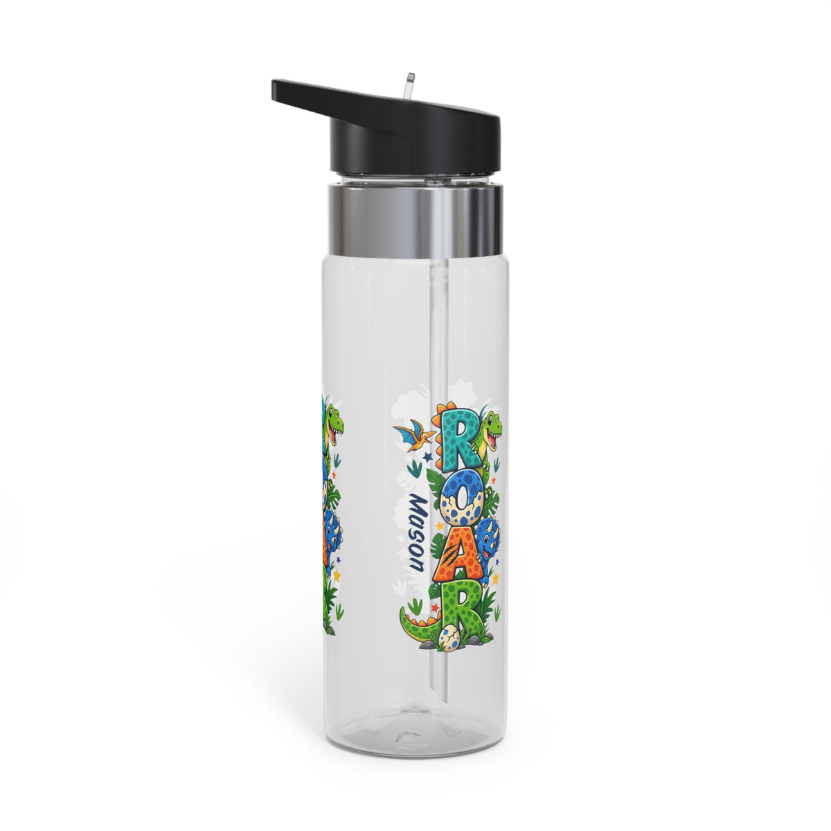 Personalized Dinosaur Kids Water Bottle | Custom Name 20oz School Bottle for Boys