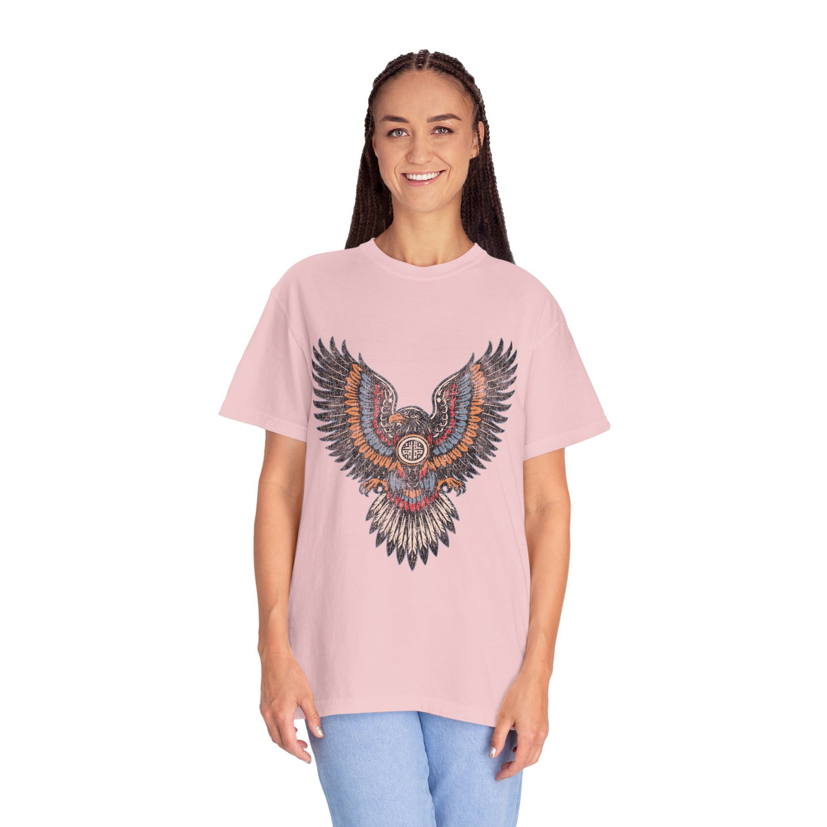Ornamental Eagle Shirt, Retro Tattoo Style Bird Graphic, Gift for Wildlife Art Lovers, Boho Festival Outfits and Everyday Casual Wear
