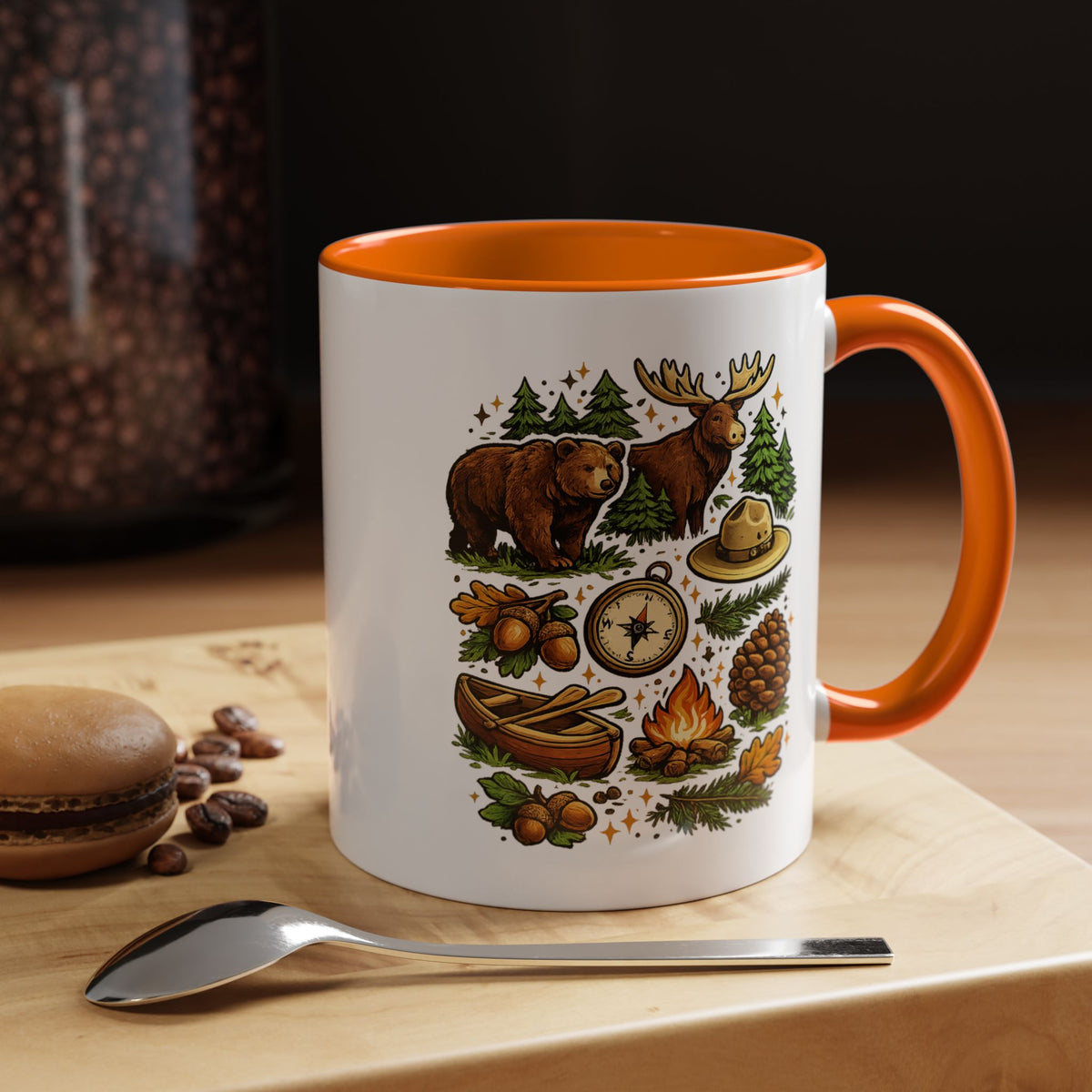 Camping Mug, Woodland Wildlife Coffee Cup, Bear and Moose Outdoor Gift, Rustic Cabin Kitchen Decor, Birthday Present for Camper or Hiker
