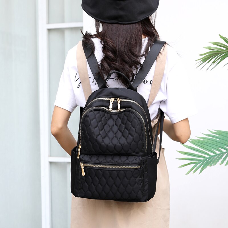 Fashion Diamond Lattice Women Backpack Durable Fabric Nylon Backpack Pretty Style Girls School Backpack Female Travel Backpack