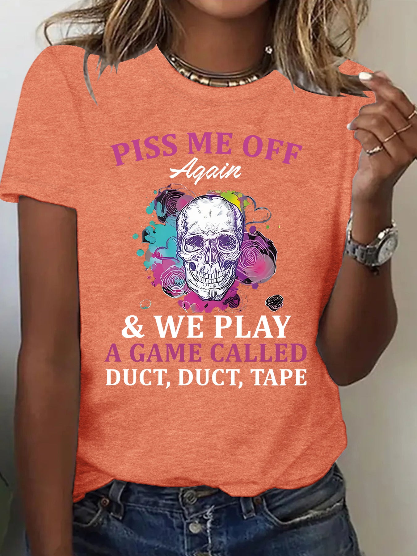 Short sleeved women's t-shirt skeleton Halloween