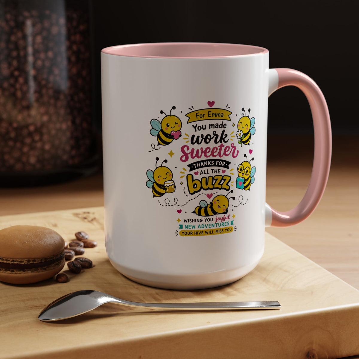 Personalized Coworker Farewell Mug with Name, You Made Work Sweeter Coffee Cup, Leaving Gift from Team, New Job Bee Office Keepsake