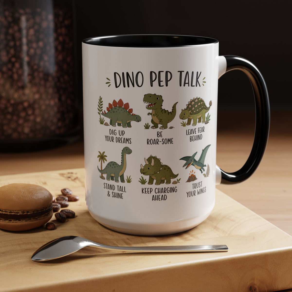 Dinosaur Encouragement Mug, Dino Pep Talk Coffee Mug, Motivational Dinosaur Gift for Kids, Teacher Classroom Positive Mindset Mug