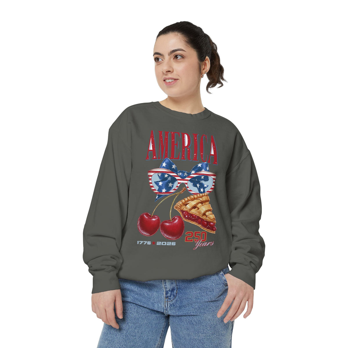 America 250th Anniversary Comfort Colors Sweatshirt, Patriotic Cherry Pie Crewneck, USA 1776 to 2026 Sweatshirt, Fourth of July Pullover