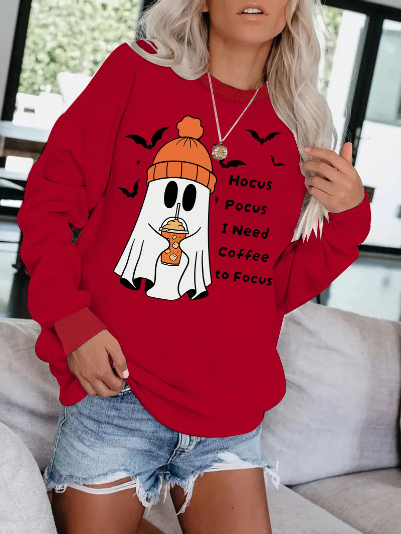 Witchy Coffee Ghost Sweatshirt, Halloween Graphic Crewneck Pullover