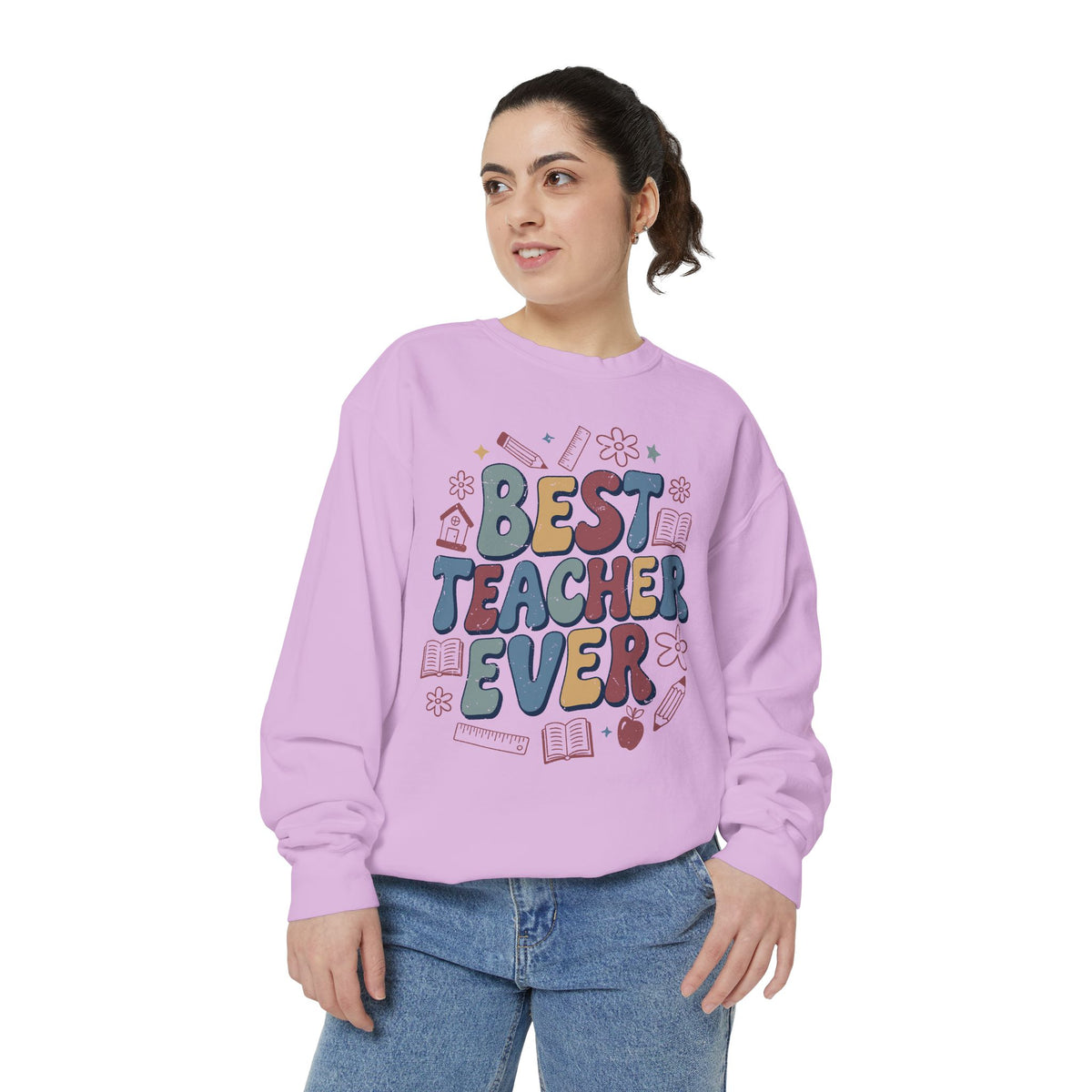Best Teacher Ever Sweatshirt, Retro Educator Crewneck, Teacher Appreciation Gift, Back to School Outfit, Colorful School Staff Shirt