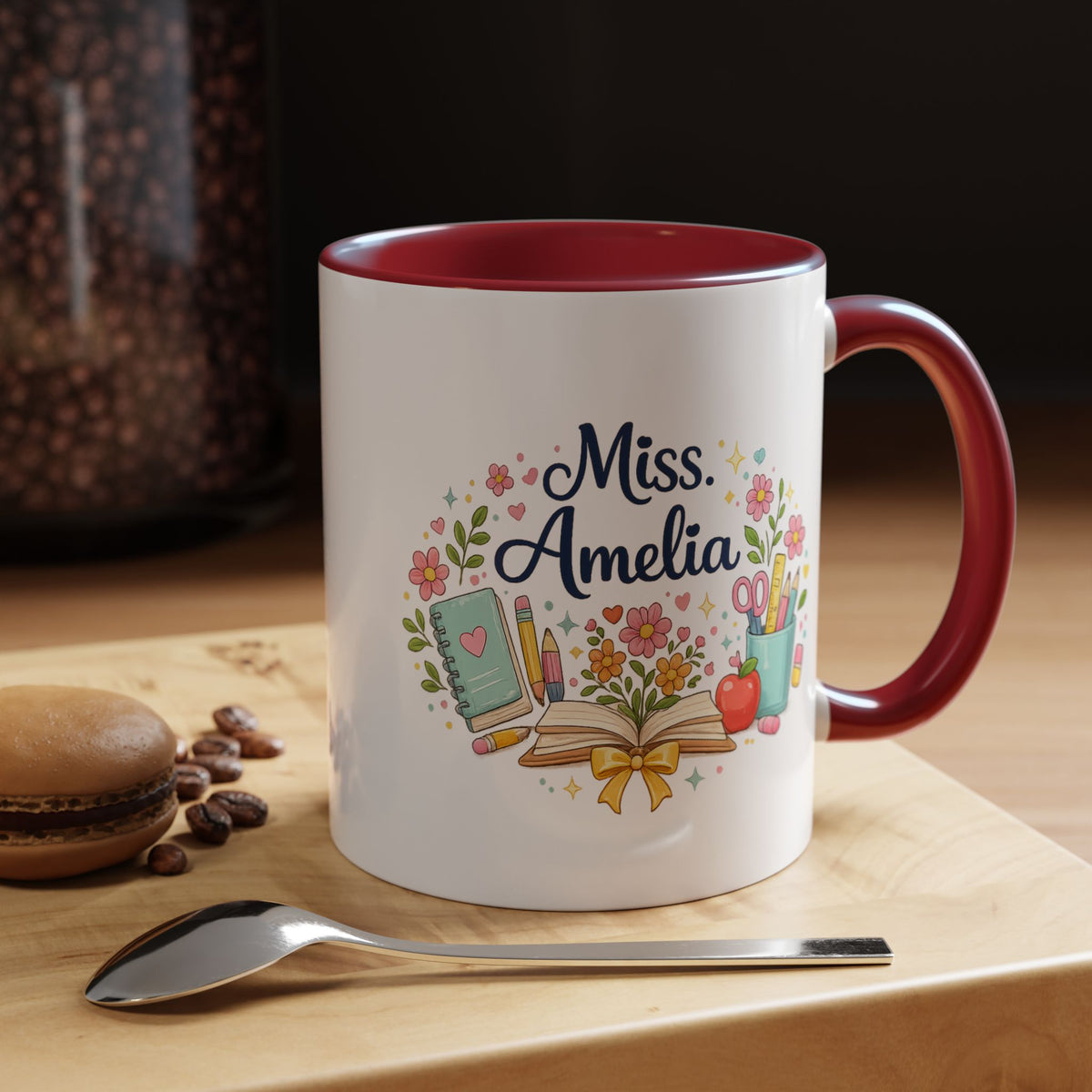 Personalized Teacher Coffee Mug, Custom Teacher Name Gift, Floral Teacher Mug, Teacher Appreciation Present, Classroom Gift