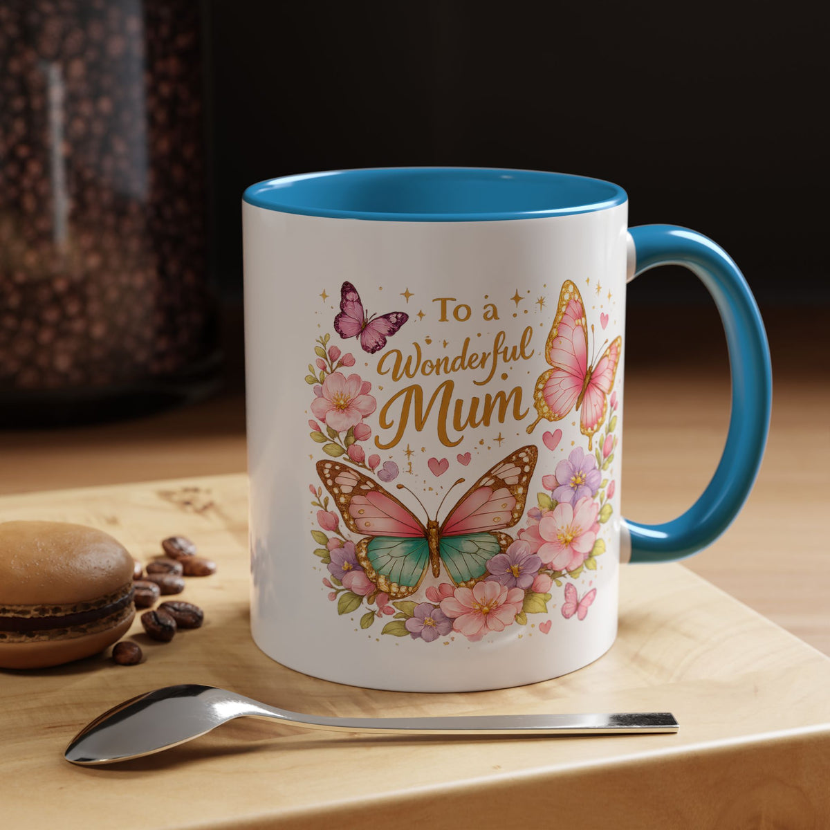 To My Wonderful Mum Butterfly Mug, Floral Mom Coffee Mug, Mother's Day Gift for Mum, Butterfly Coffee Cup, Mom Appreciation Gift