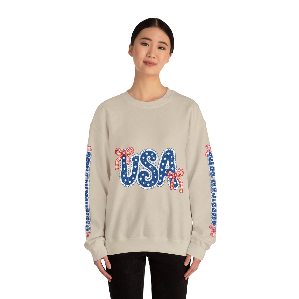 USA Patriotic Sweatshirt, American Flag Ribbon Pullover, Vintage Stars and Stripes Top, Fourth of July Outfit, Americana Gift for Women