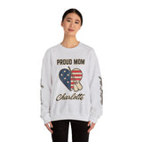Personalized Proud Mom Sweatshirt, Custom Military Mom Pullover, American Flag Heart Crewneck, Military Mom Gift, Patriotic Mother Shirt