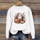 Round neck cartoon ghost print pullover sweatshirt sweatshirt sweatshirt