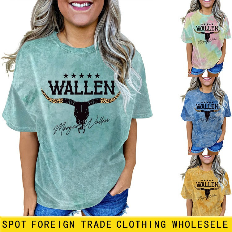 European and American Womens Fun Pattern New Round Neck Short Sleeved Shirt
