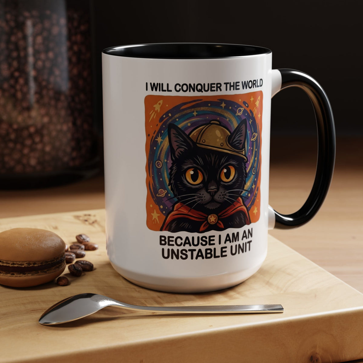 Funny Black Cat Coffee Mug, Unstable Unit Cat Mug, Sarcastic Cat Lover Gift, Introvert Humor Mug, Quirky Cat Mom Coffee Cup