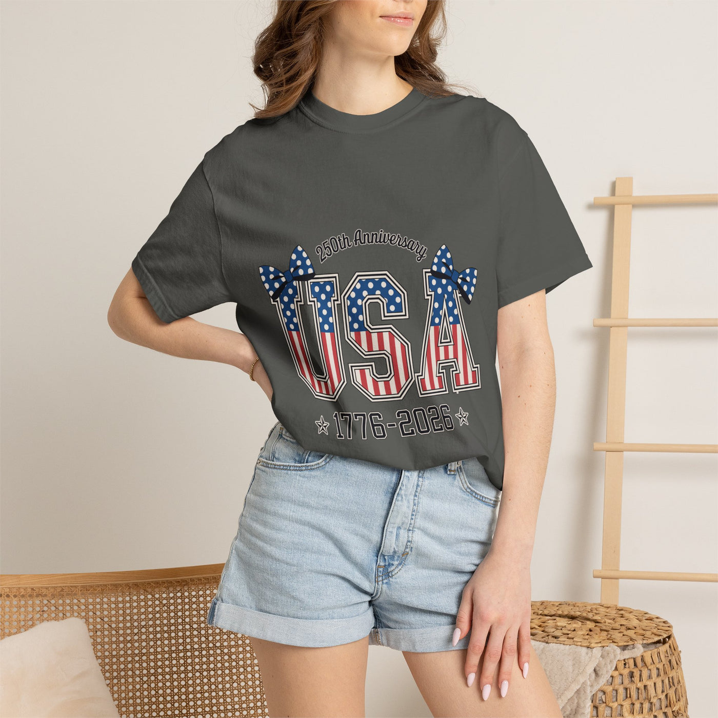 USA 250th Anniversary Comfort Colors Shirt, Patriotic Coquette Bow Tee, America 1776 2026 Graphic Shirt, Fourth of July Gift