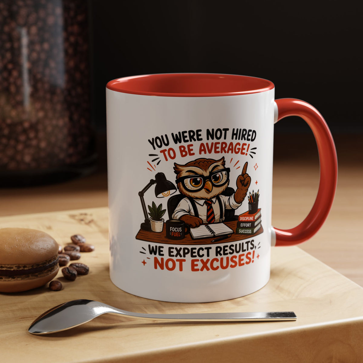 Funny Motivational Office Mug, Results Not Excuses Coffee Cup, Tough Love Gift for Employee, Coworker, Boss or Entrepreneur, Workplace Humor